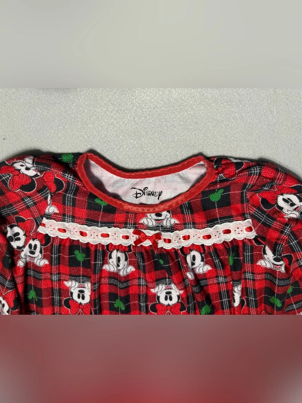 Disney Night Gown Minnie Mouse s8 Girls Red/Black Long Sleeve - Picture 4 of 8